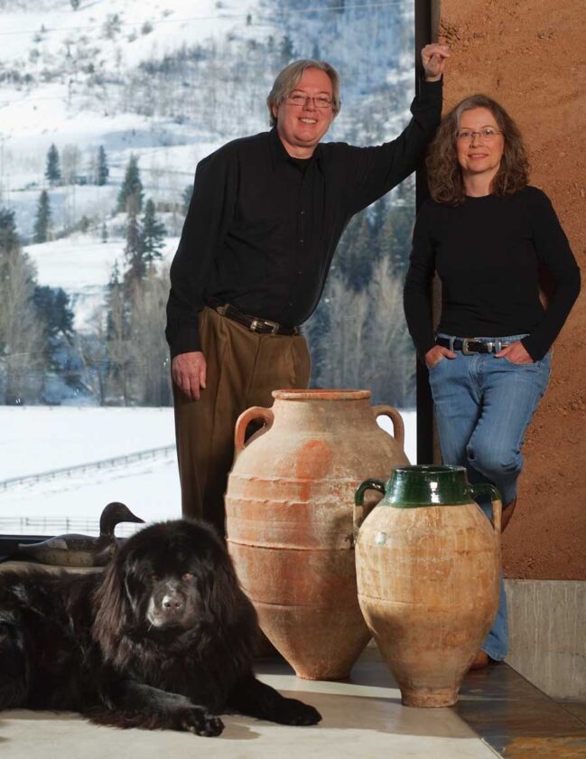 Tom Ward and Katherine Reedy pose with their Newfoundland, Hector.